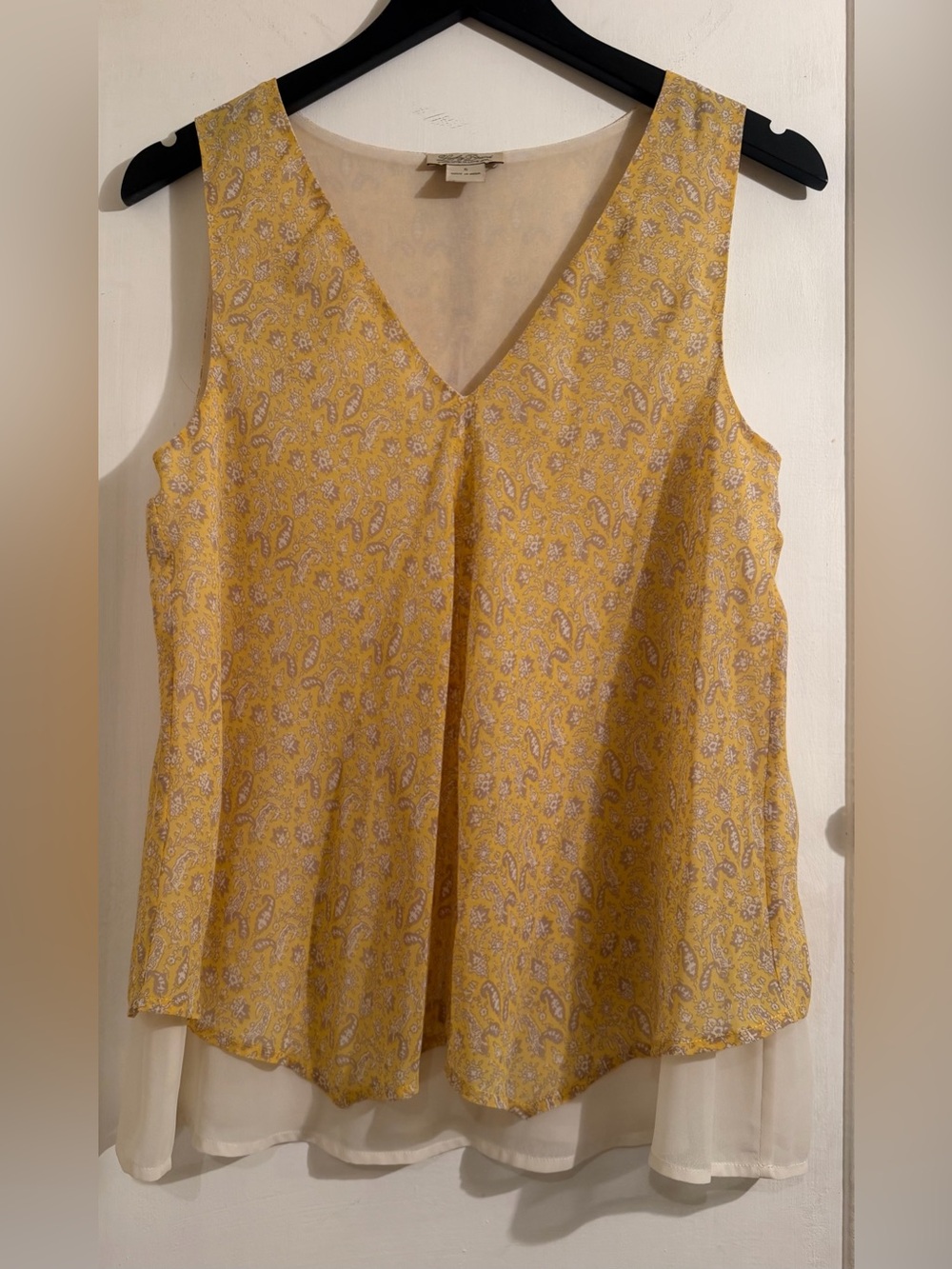 Lucky Brand Yellow Paisley V-Neck Sleeveless Layered Tank